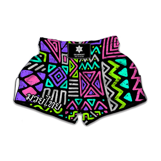 Neon Native Aztec Pattern Print Muay Thai Boxing Shorts