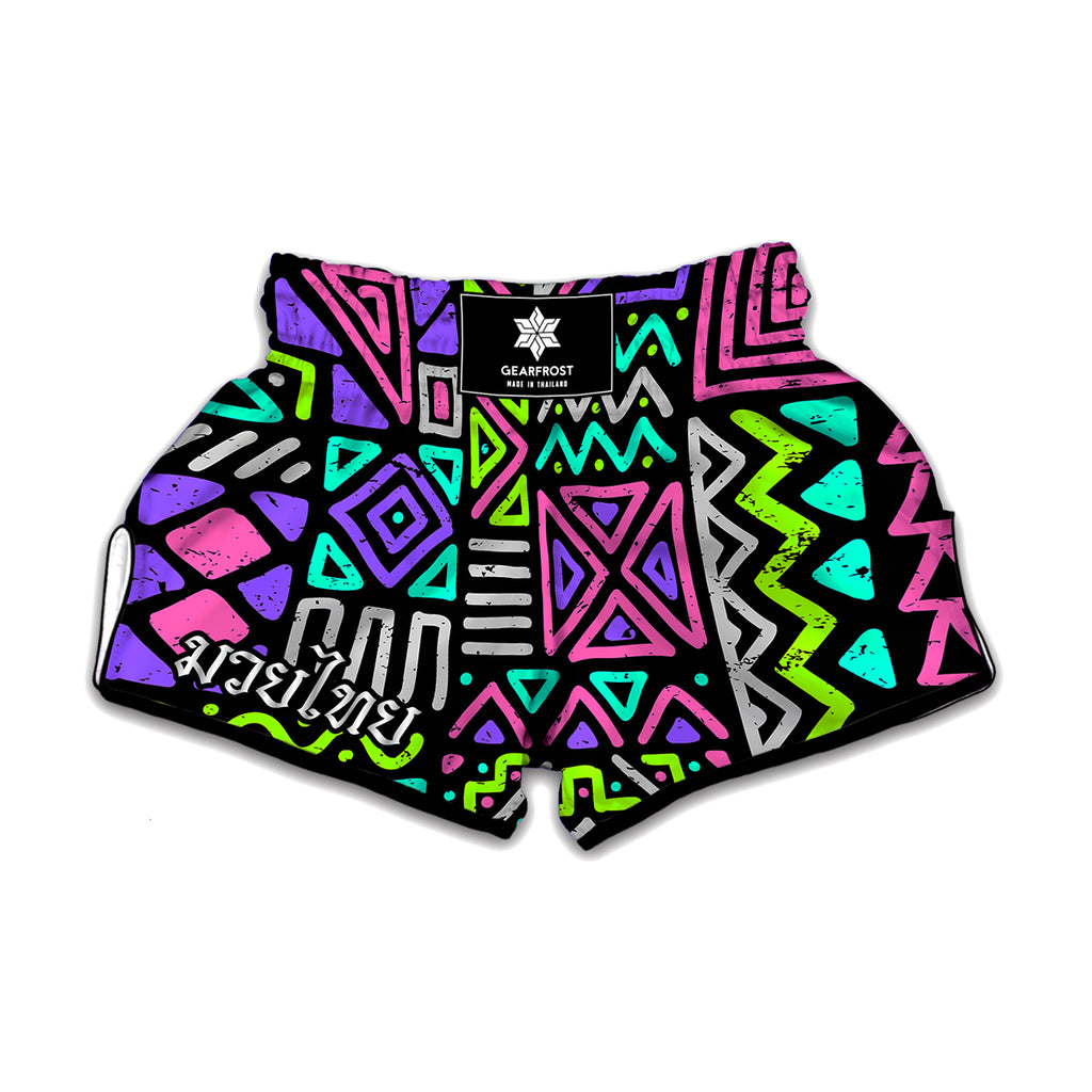 Neon Native Aztec Pattern Print Muay Thai Boxing Shorts