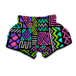 Neon Native Aztec Pattern Print Muay Thai Boxing Shorts
