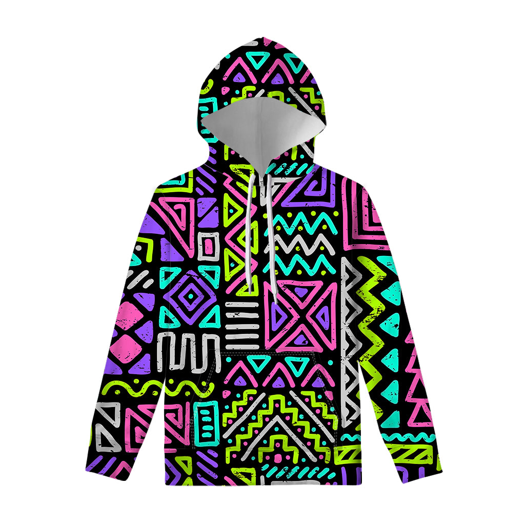 Neon Native Aztec Pattern Print Pullover Hoodie
