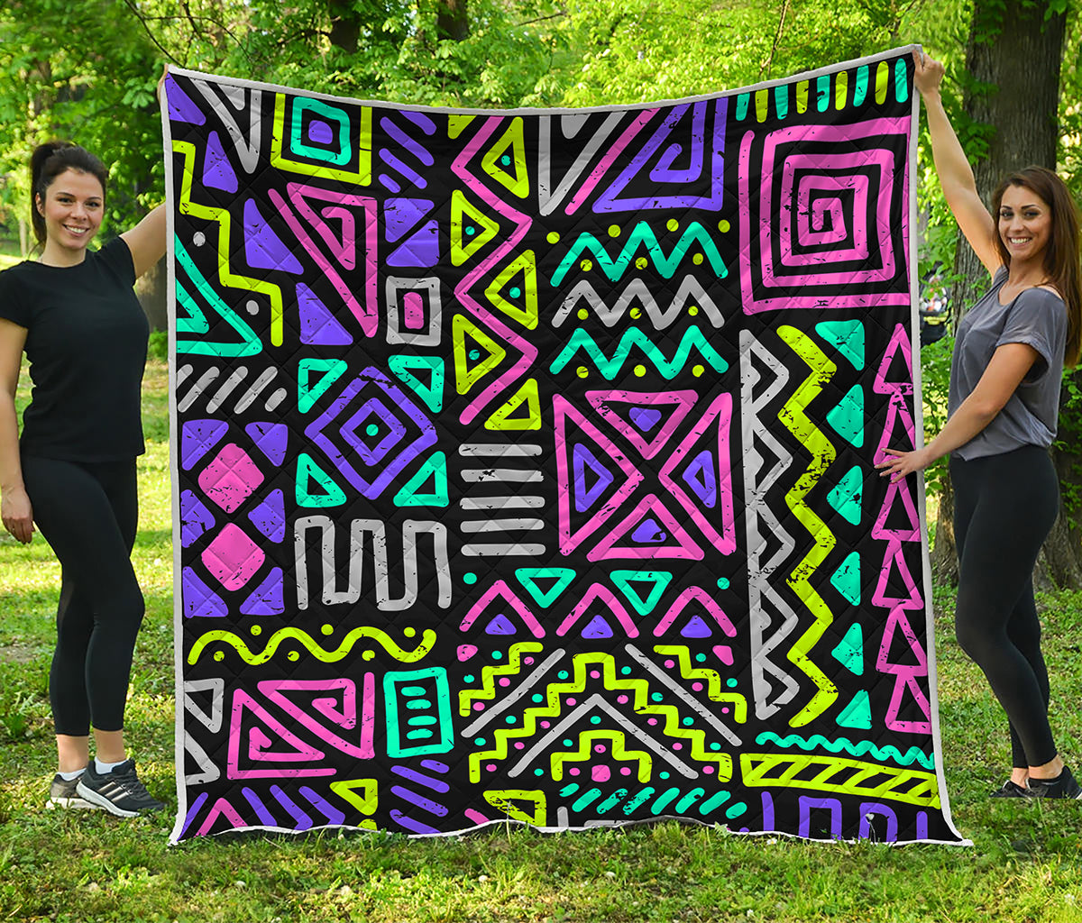 Neon Native Aztec Pattern Print Quilt