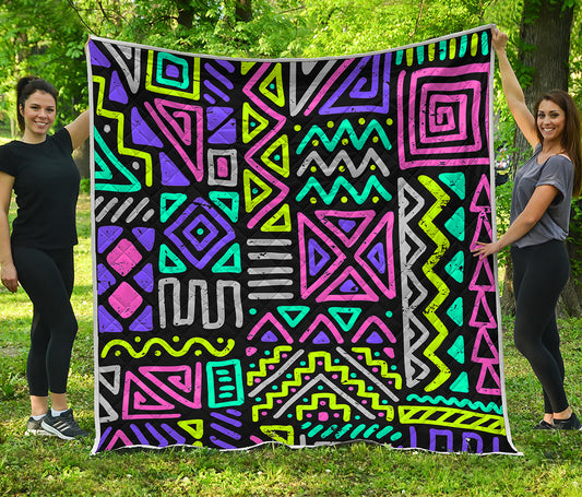 Neon Native Aztec Pattern Print Quilt