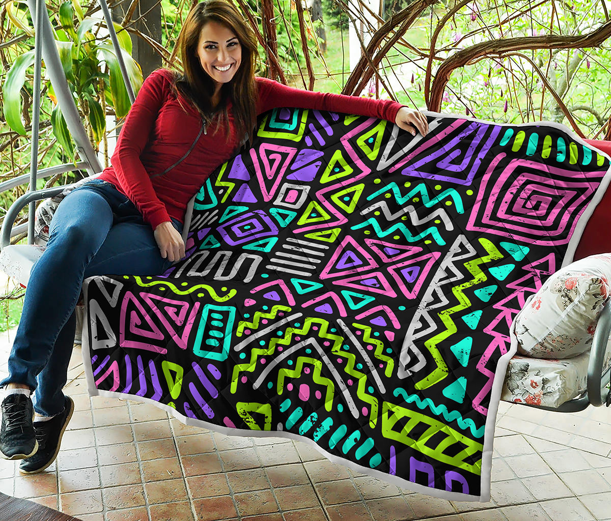 Neon Native Aztec Pattern Print Quilt