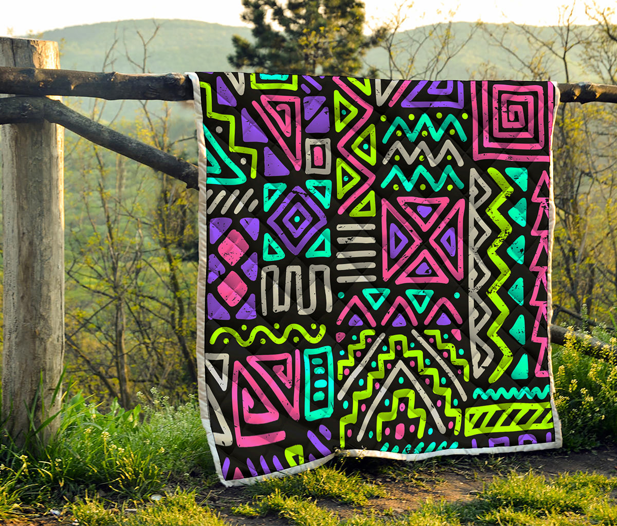 Neon Native Aztec Pattern Print Quilt