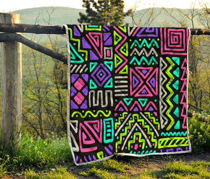 Neon Native Aztec Pattern Print Quilt