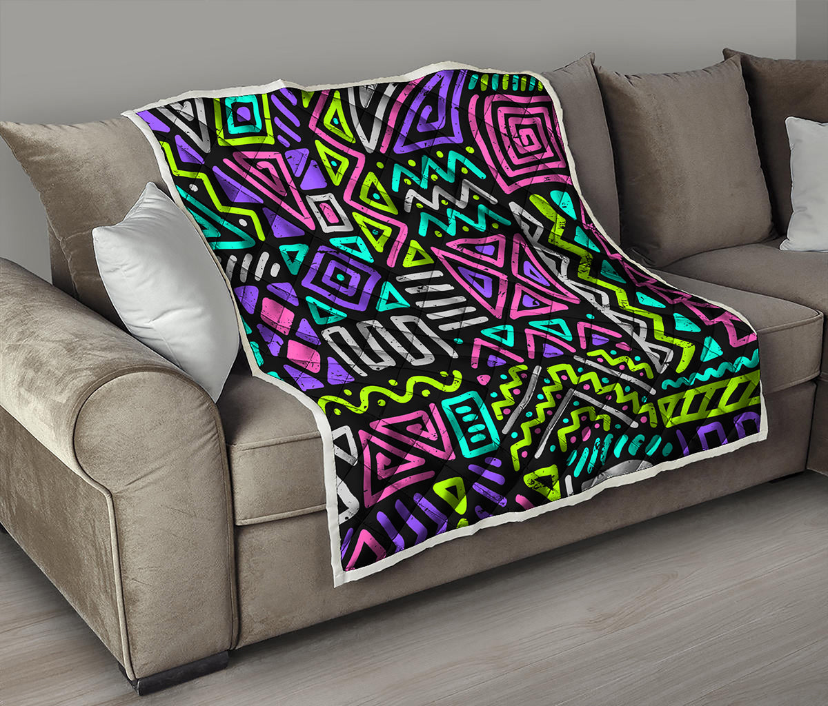 Neon Native Aztec Pattern Print Quilt