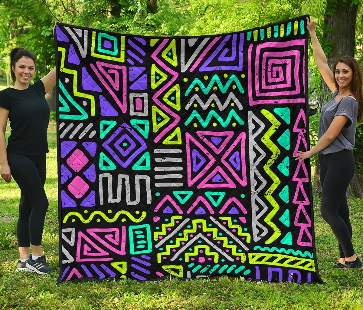 Neon Native Aztec Pattern Print Quilt