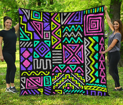 Neon Native Aztec Pattern Print Quilt