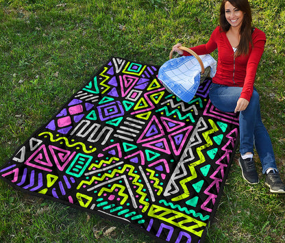 Neon Native Aztec Pattern Print Quilt