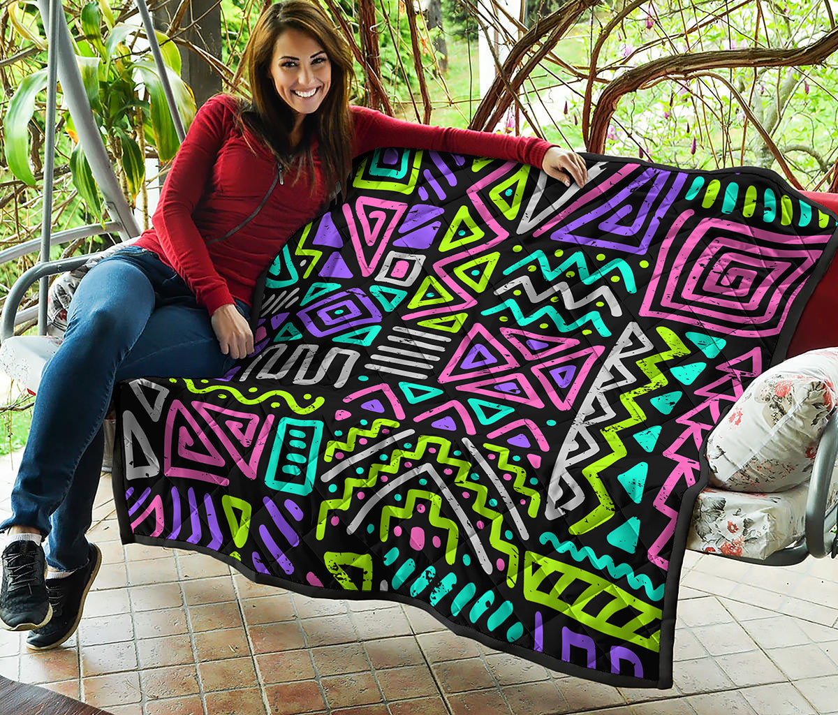 Neon Native Aztec Pattern Print Quilt