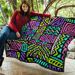 Neon Native Aztec Pattern Print Quilt