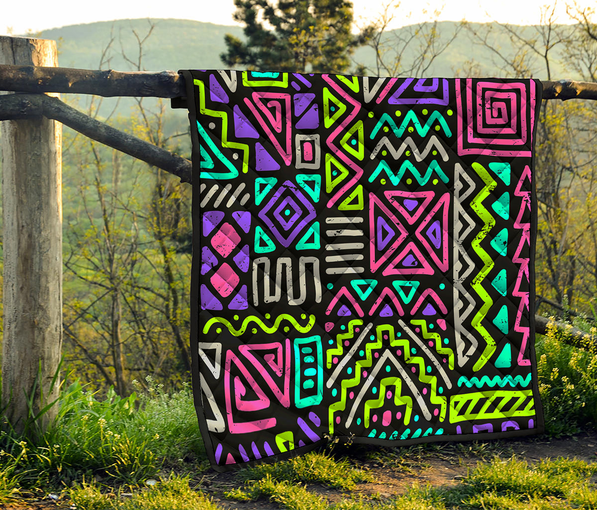 Neon Native Aztec Pattern Print Quilt