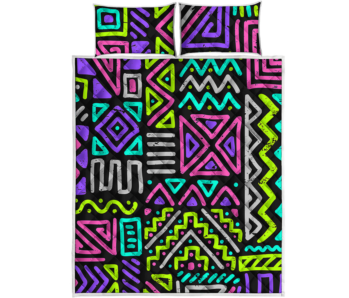 Neon Native Aztec Pattern Print Quilt Bed Set