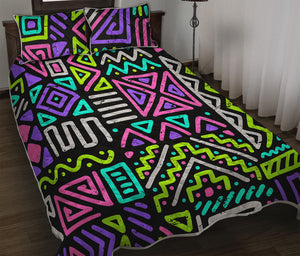 Neon Native Aztec Pattern Print Quilt Bed Set