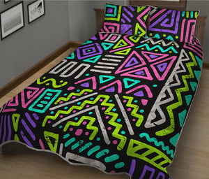 Neon Native Aztec Pattern Print Quilt Bed Set