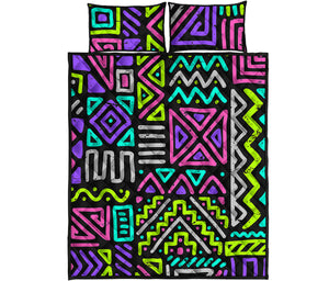 Neon Native Aztec Pattern Print Quilt Bed Set