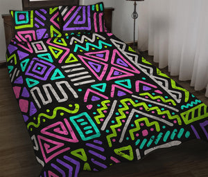 Neon Native Aztec Pattern Print Quilt Bed Set