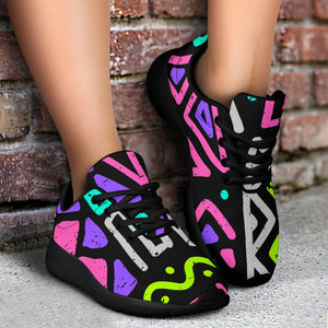 Neon Native Aztec Pattern Print Sport Shoes GearFrost