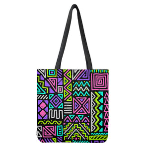 Neon Native Aztec Pattern Print Tote Bag