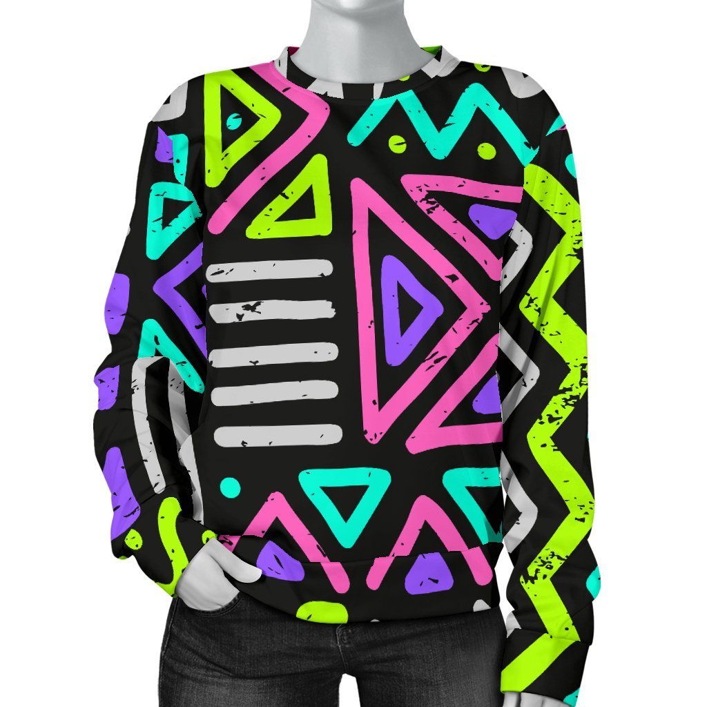 Neon Native Aztec Pattern Print Women's Crewneck Sweatshirt GearFrost