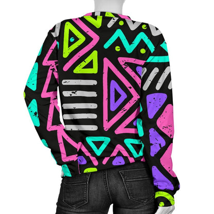Neon Native Aztec Pattern Print Women's Crewneck Sweatshirt GearFrost
