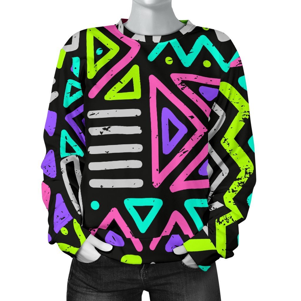 Neon Native Aztec Pattern Print Women's Crewneck Sweatshirt GearFrost