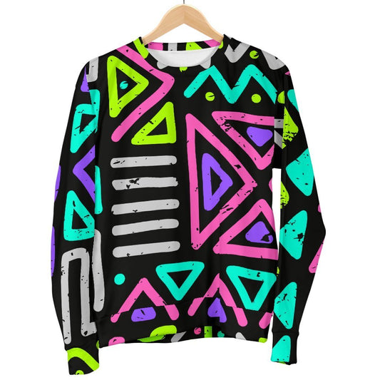 Neon Native Aztec Pattern Print Women's Crewneck Sweatshirt GearFrost