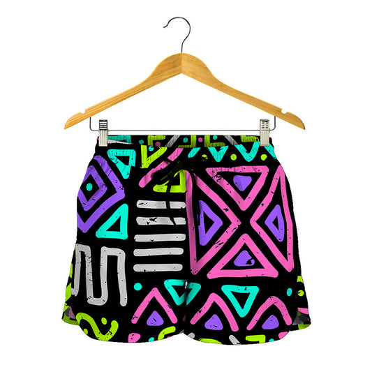 Neon Native Aztec Pattern Print Women's Shorts