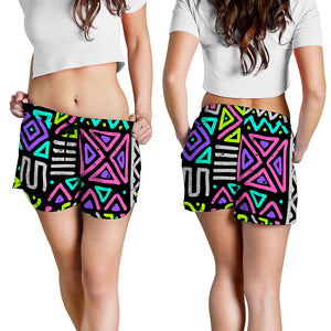 Neon Native Aztec Pattern Print Women's Shorts