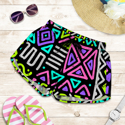 Neon Native Aztec Pattern Print Women's Shorts