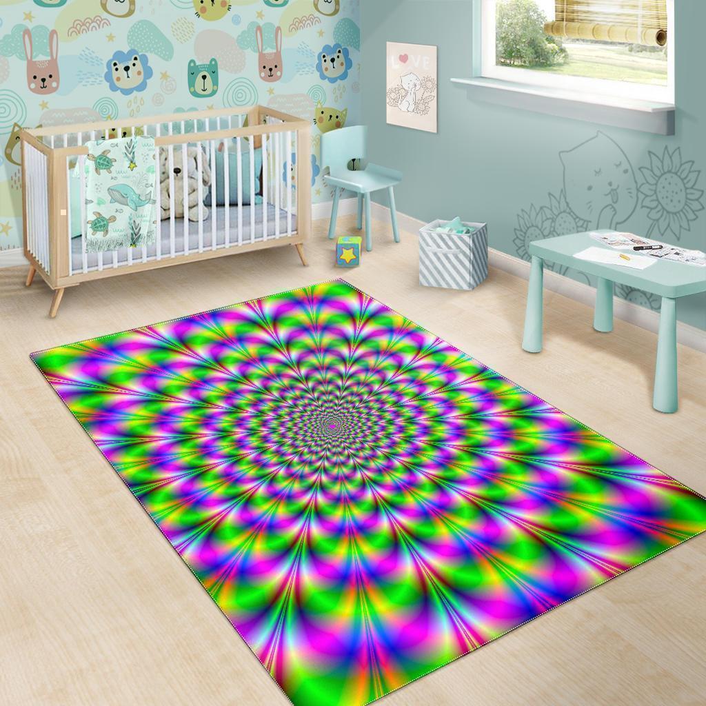 Neon Psychedelic Optical Illusion Area Rug GearFrost