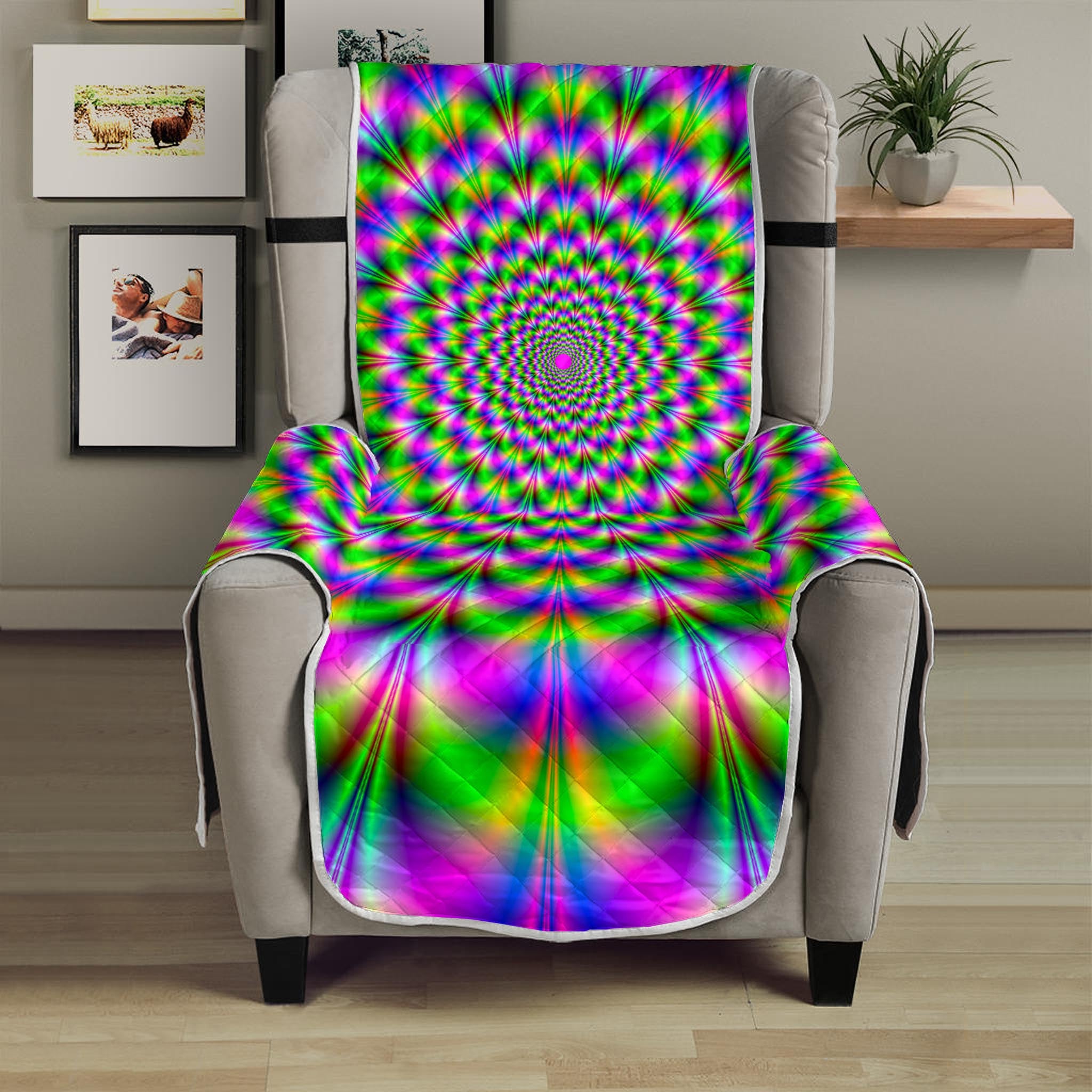 Neon Psychedelic Optical Illusion Armchair Protector