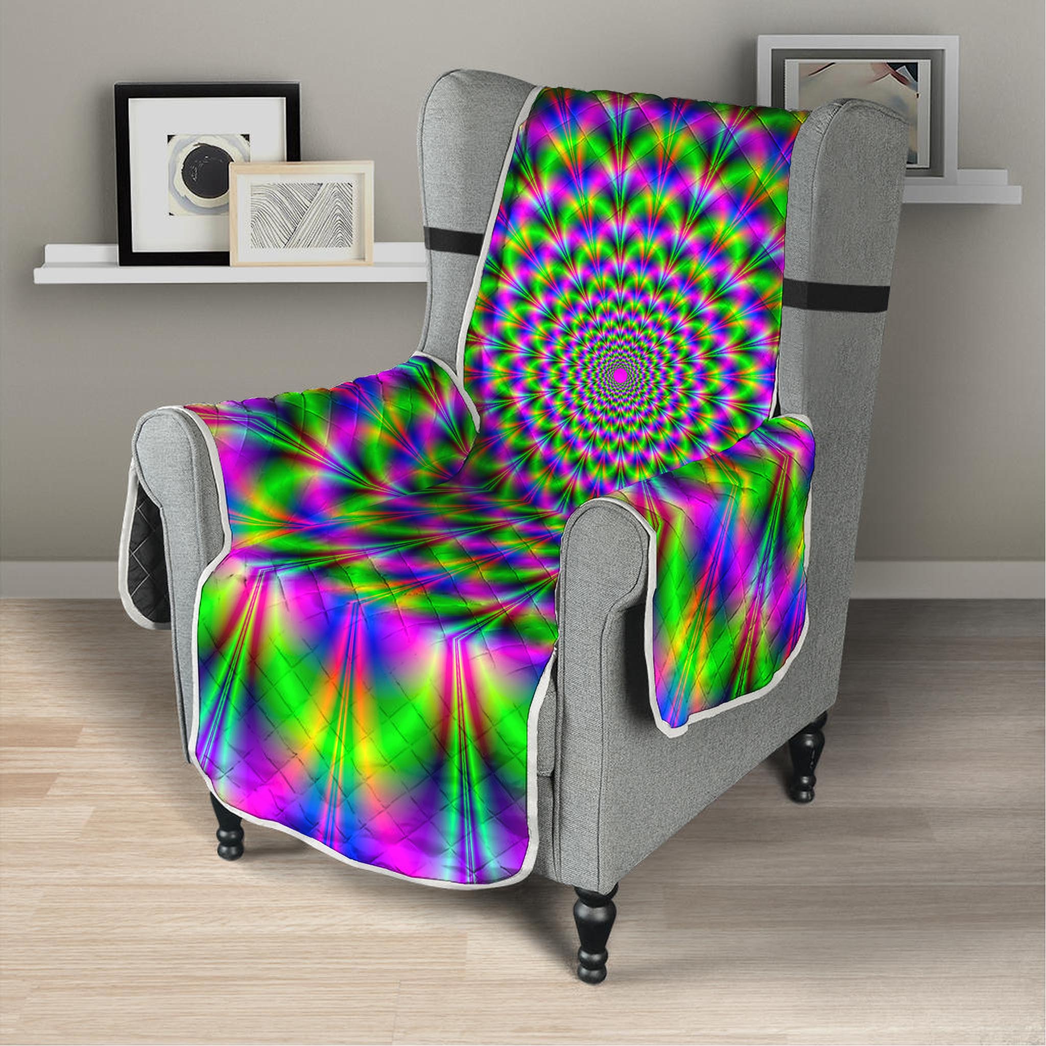 Neon Psychedelic Optical Illusion Armchair Protector