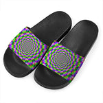 Neon Psychedelic Optical Illusion Black Slide Sandals