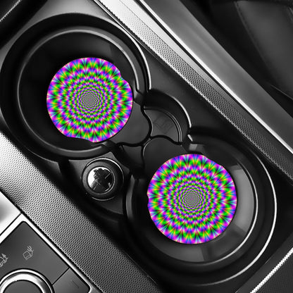 Neon Psychedelic Optical Illusion Car Coasters