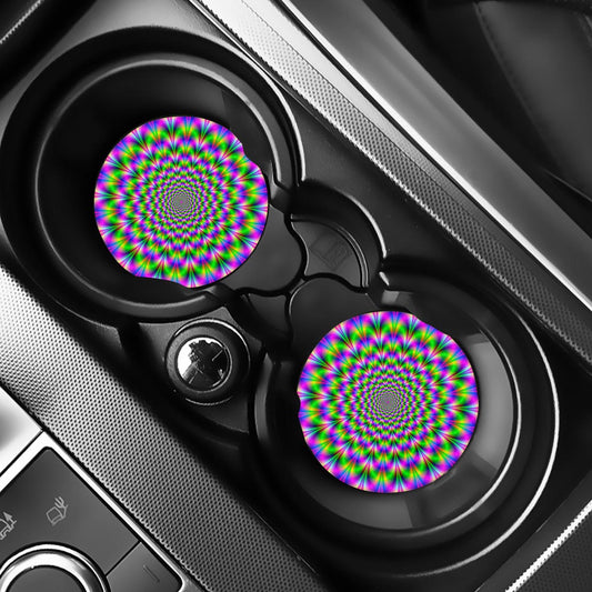 Neon Psychedelic Optical Illusion Car Coasters