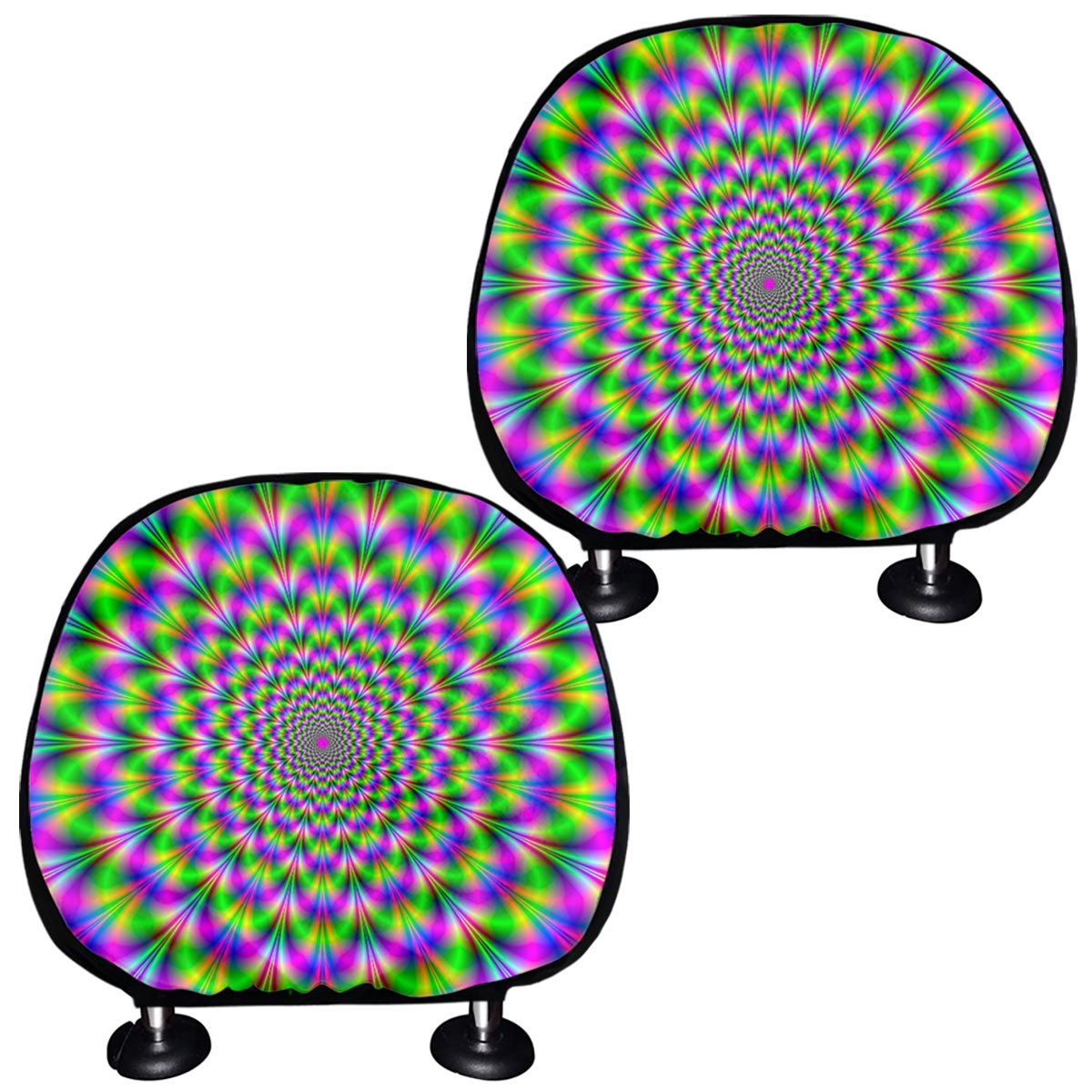 Neon Psychedelic Optical Illusion Car Headrest Covers