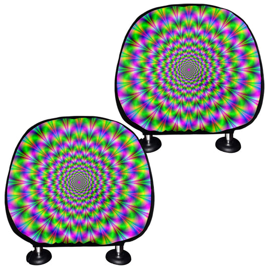 Neon Psychedelic Optical Illusion Car Headrest Covers