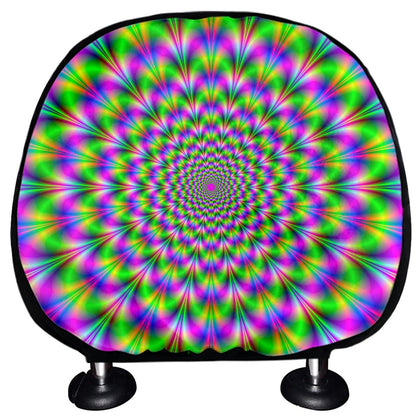 Neon Psychedelic Optical Illusion Car Headrest Covers