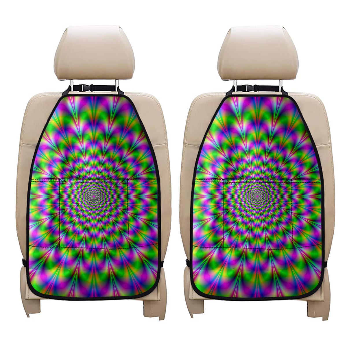 Neon Psychedelic Optical Illusion Car Seat Organizers