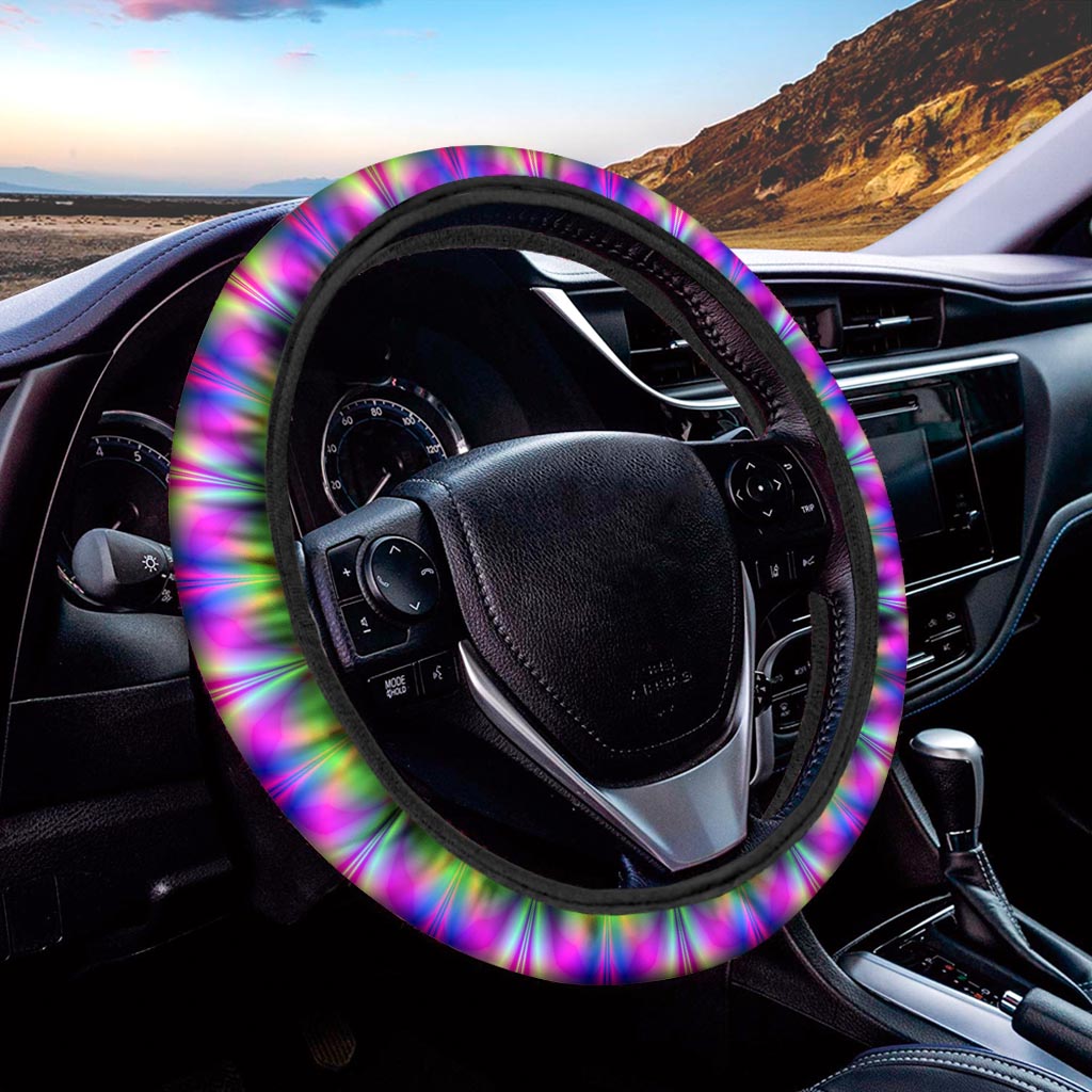 Neon Psychedelic Optical Illusion Car Steering Wheel Cover
