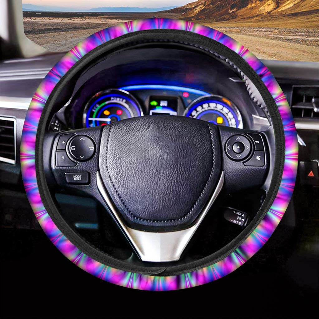 Neon Psychedelic Optical Illusion Car Steering Wheel Cover