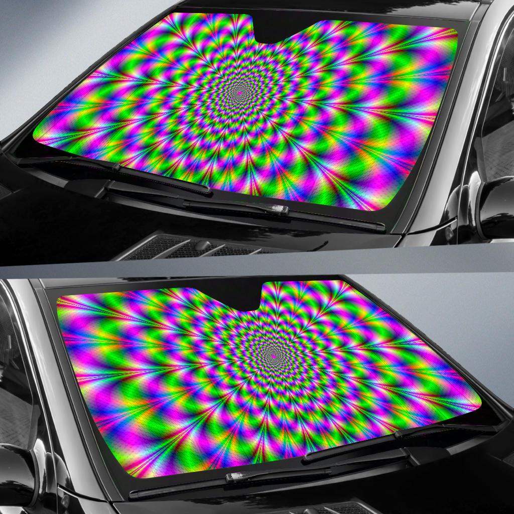 Neon Psychedelic Optical Illusion Car Sun Shade GearFrost