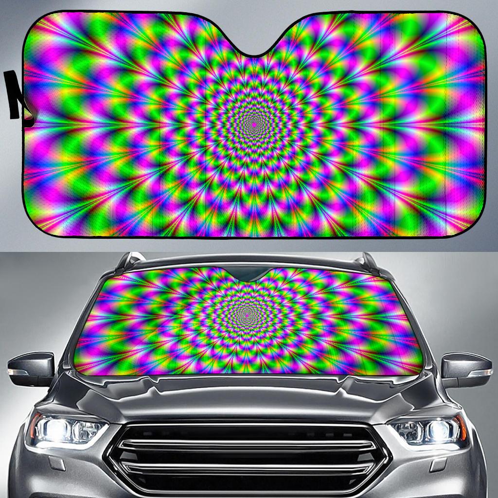 Neon Psychedelic Optical Illusion Car Sun Shade GearFrost