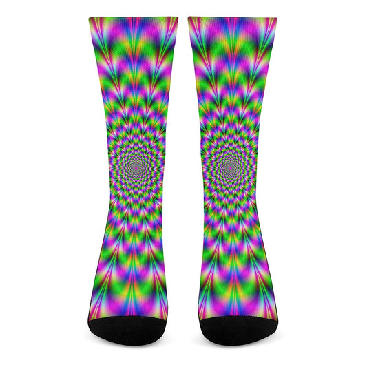 Neon Psychedelic Optical Illusion Crew Socks