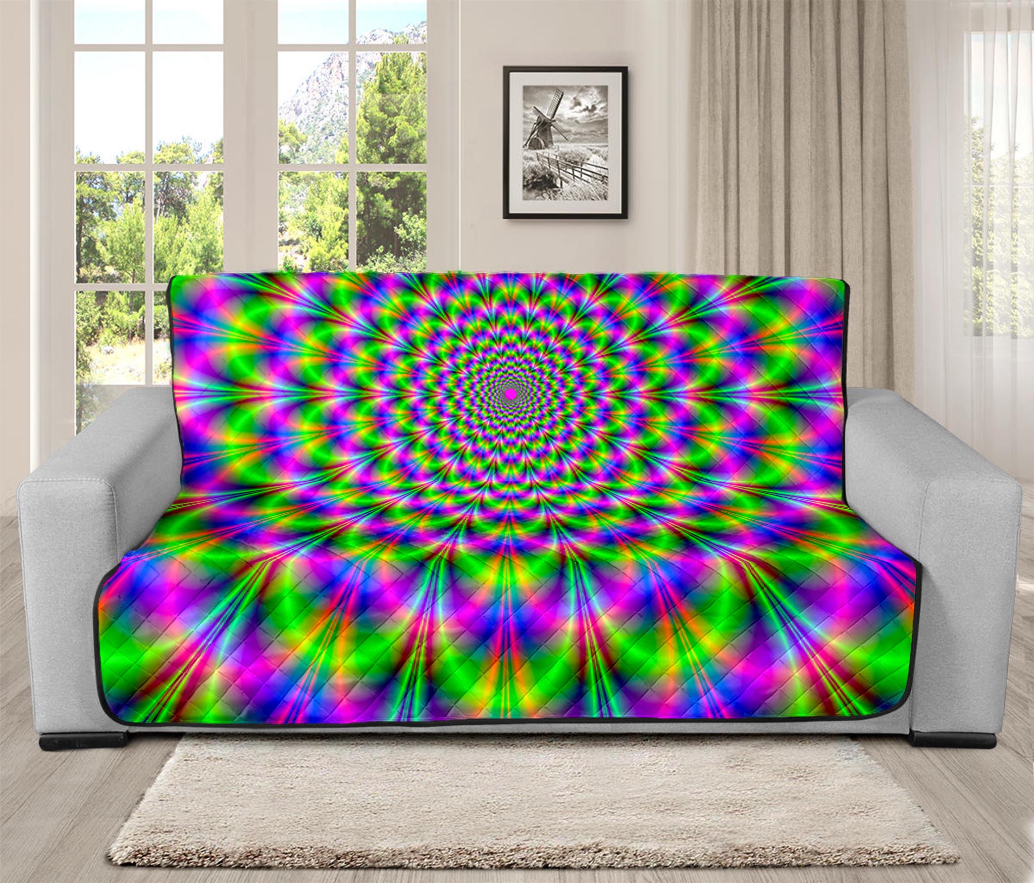 Neon Psychedelic Optical Illusion Futon Protector