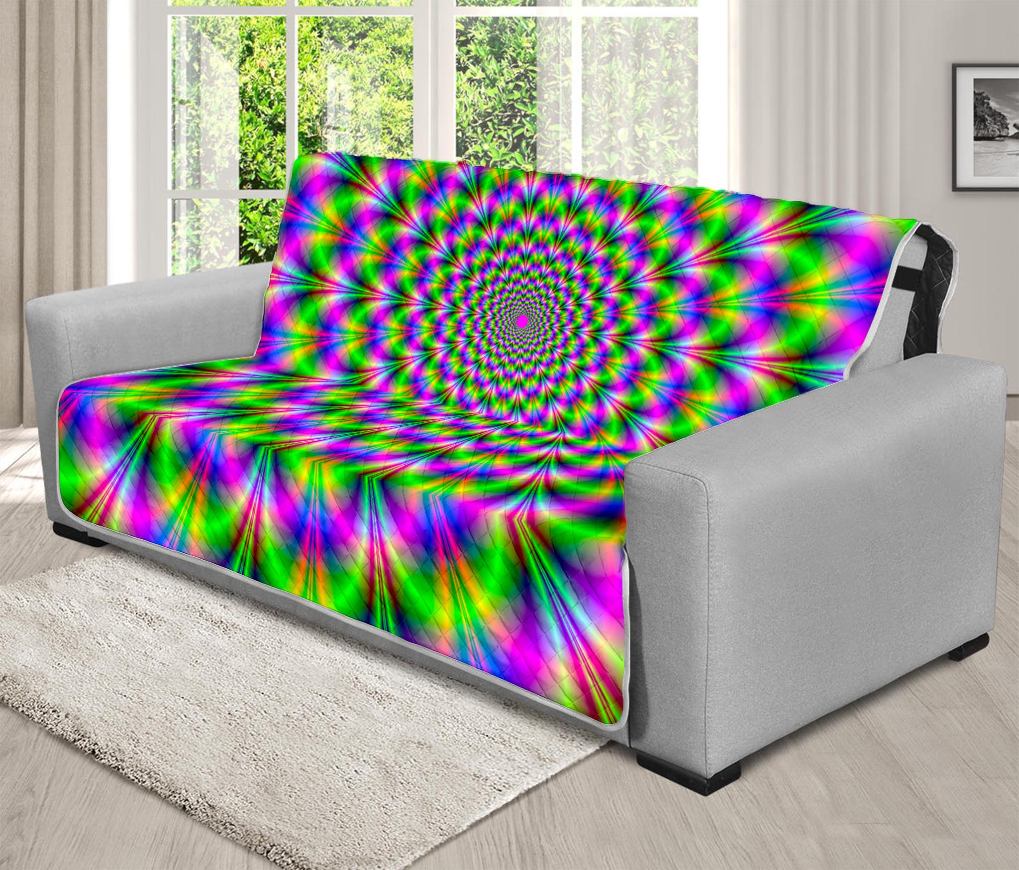 Neon Psychedelic Optical Illusion Futon Protector