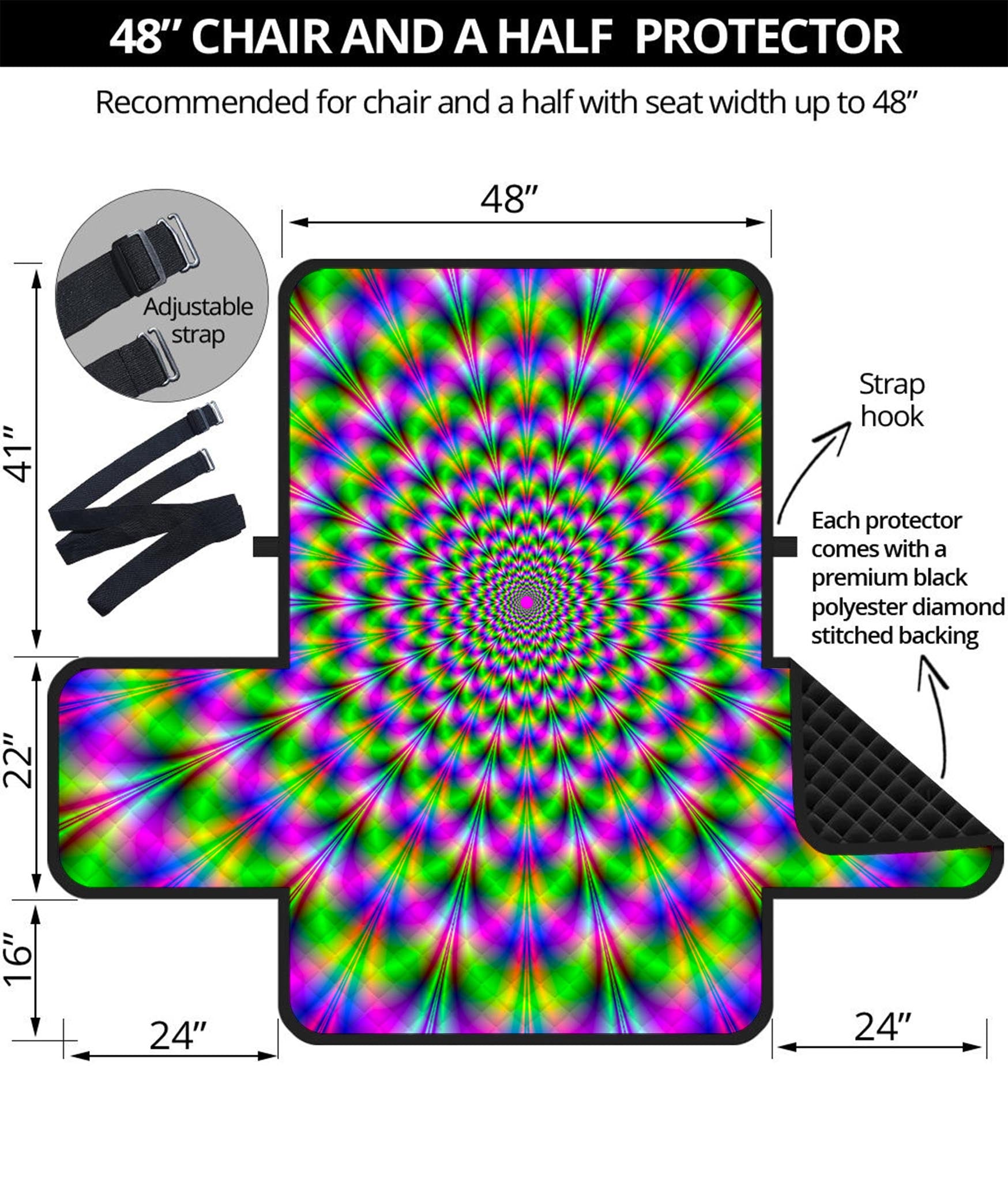 Neon Psychedelic Optical Illusion Half Sofa Protector