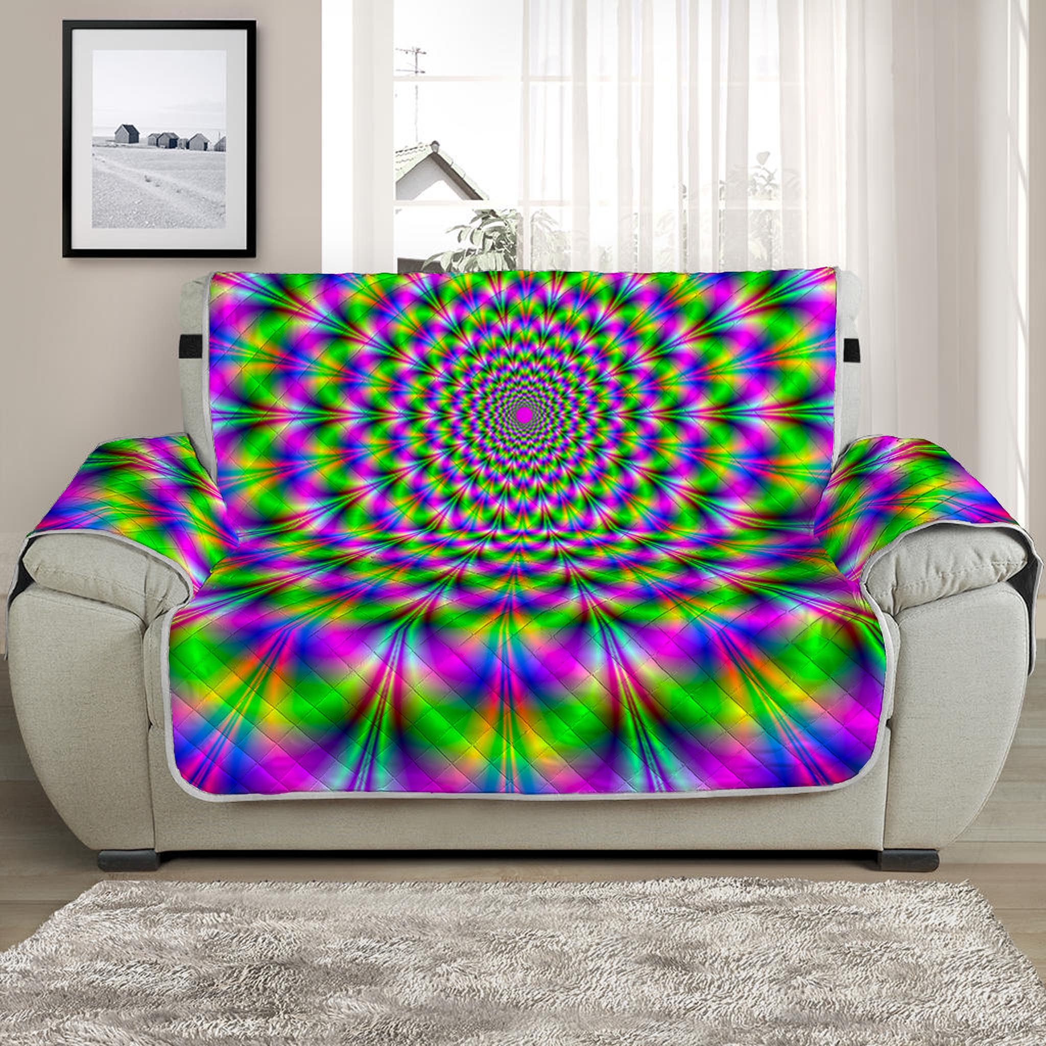 Neon Psychedelic Optical Illusion Half Sofa Protector