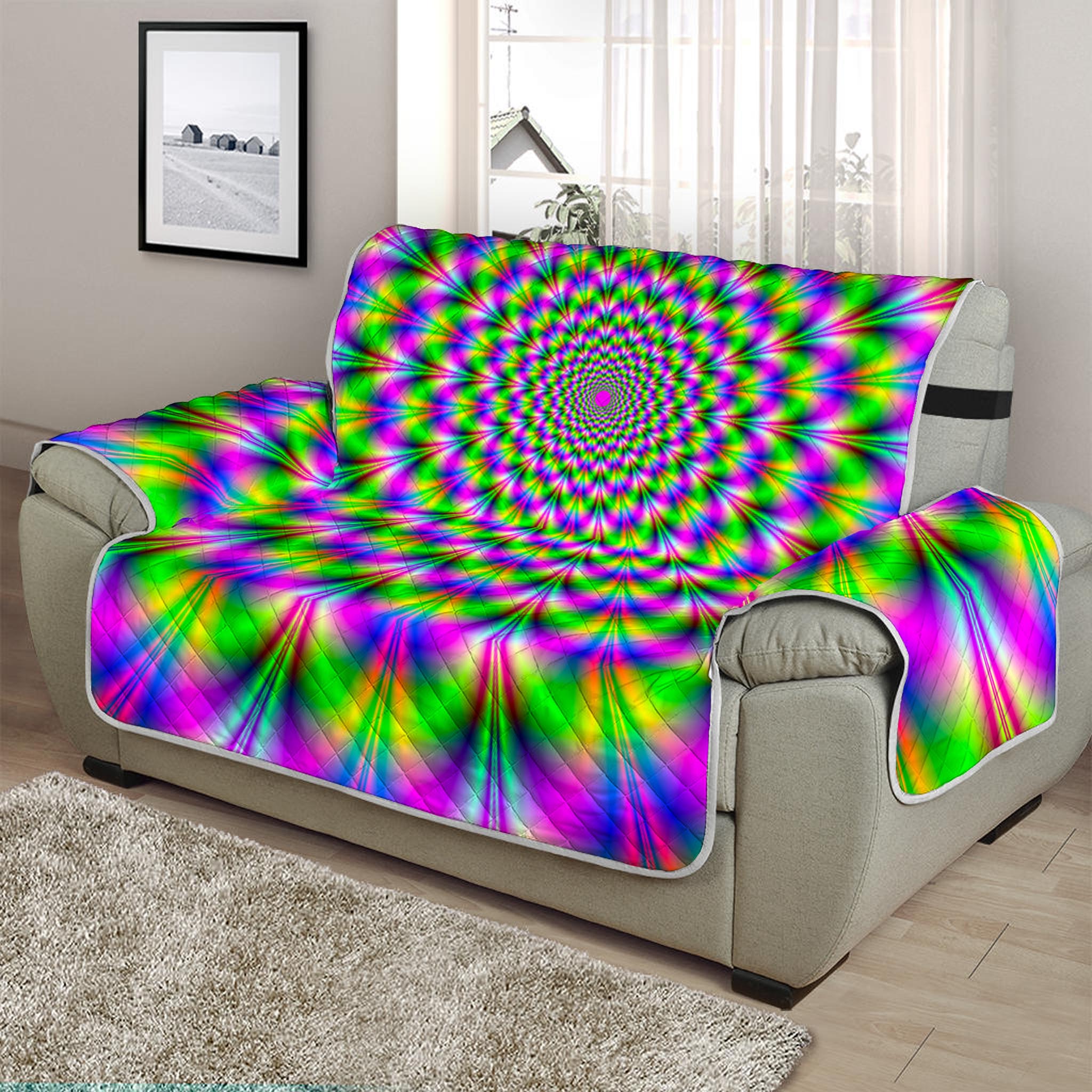 Neon Psychedelic Optical Illusion Half Sofa Protector